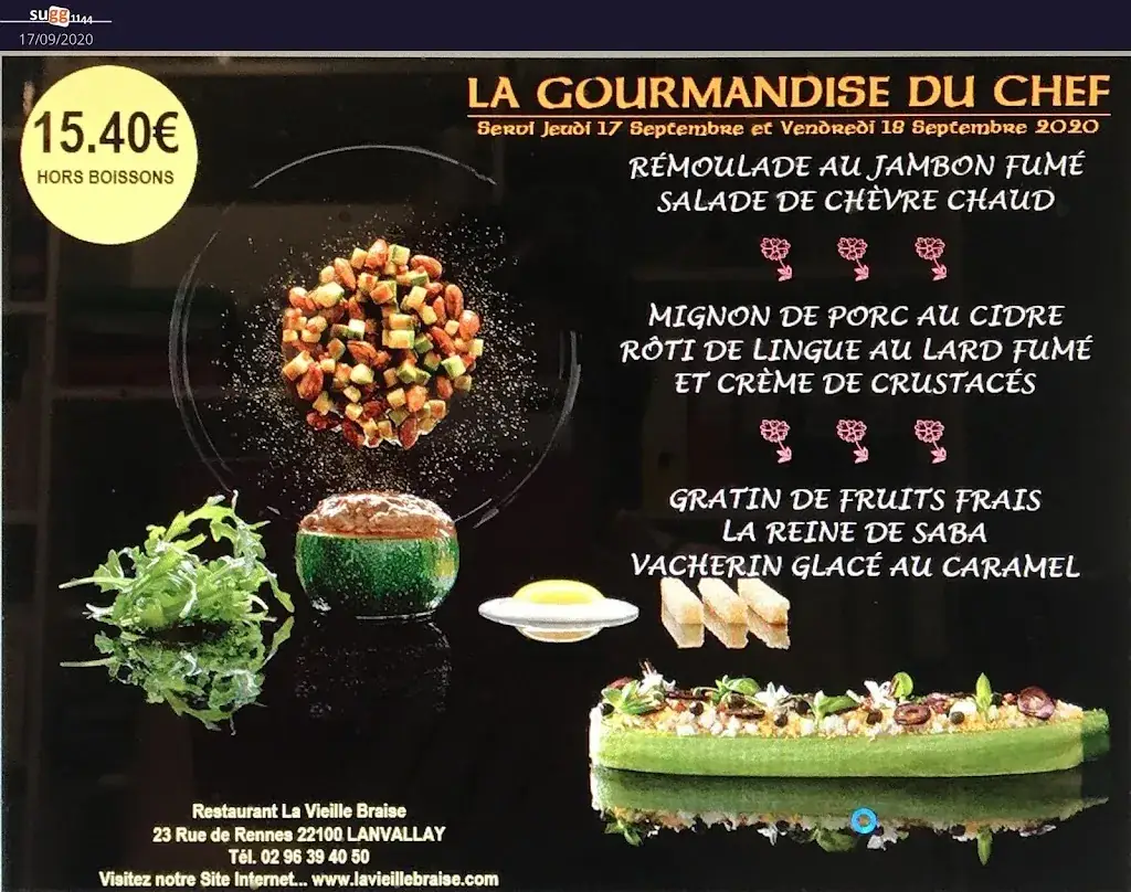 Menu_Restaurant La Vieille Braise SARL_Lanvallay_image_1