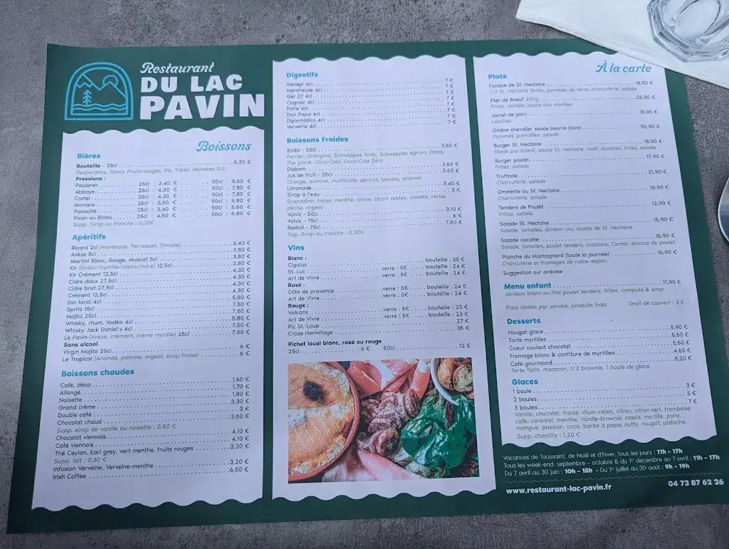 Menu_Hôtel-Restaurant Le Lac Pavin_Besse-et-Saint-Anastaise_image_1