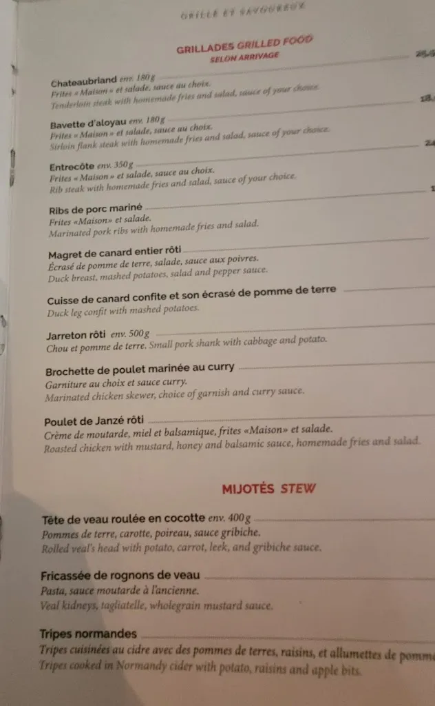 Menu_La Taverne - Table de caractère - Lécousse_Lécousse_immagine_3