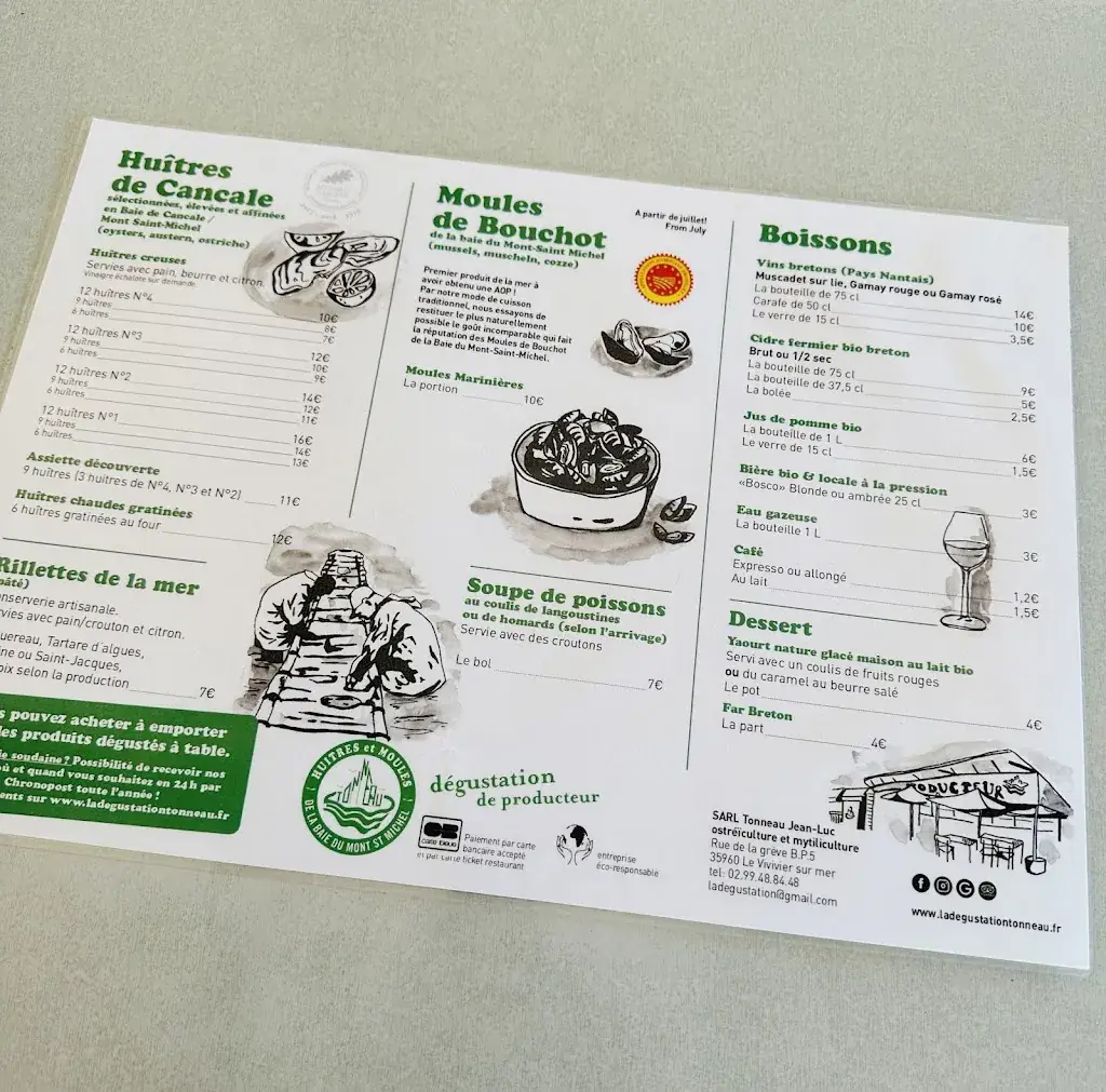 Menu_Oysters and mussels Jean-Luc Tonneau_Vivier-sur-Mer_image_1