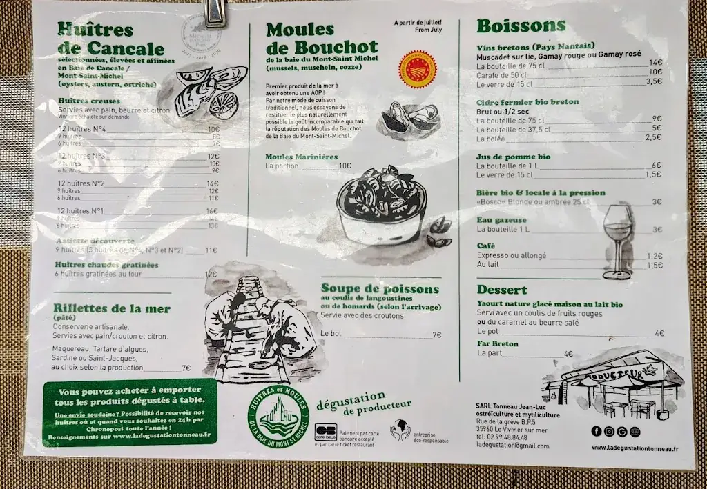 Menu_Oysters and mussels Jean-Luc Tonneau_Vivier-sur-Mer_image_2