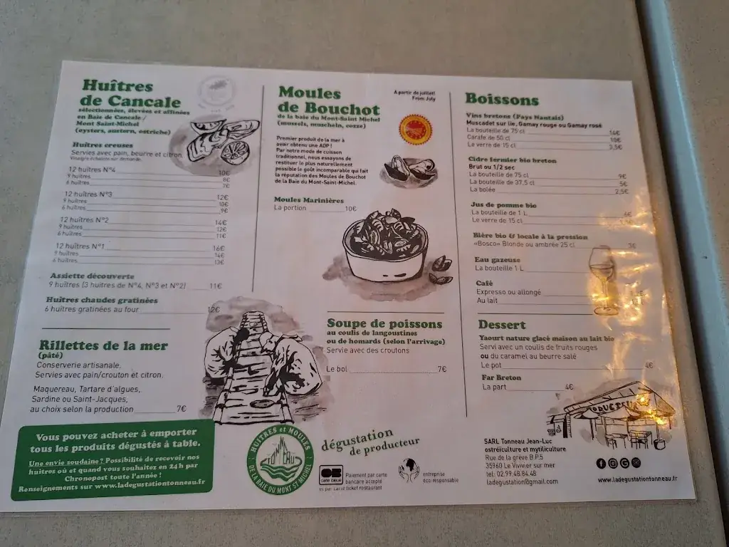 Menu_Oysters and mussels Jean-Luc Tonneau_Vivier-sur-Mer_image_3