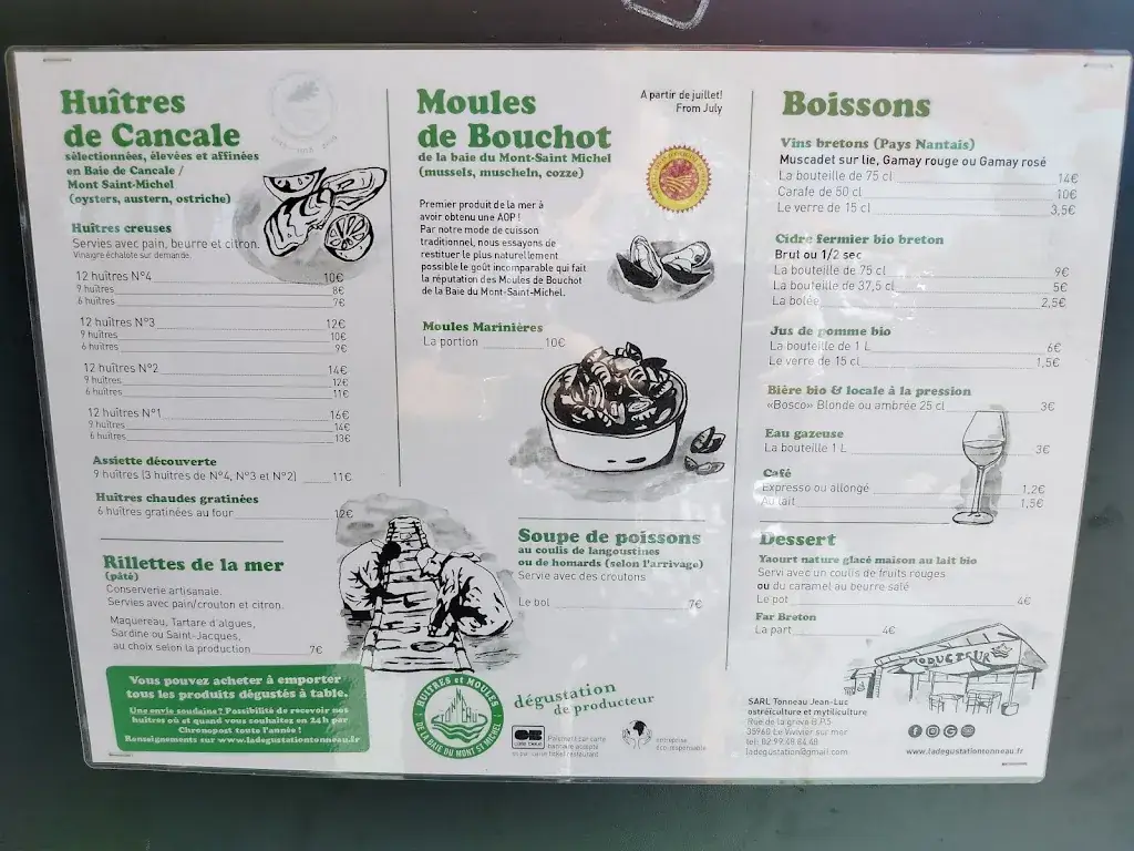 Menu_Oysters and mussels Jean-Luc Tonneau_Vivier-sur-Mer_image_4