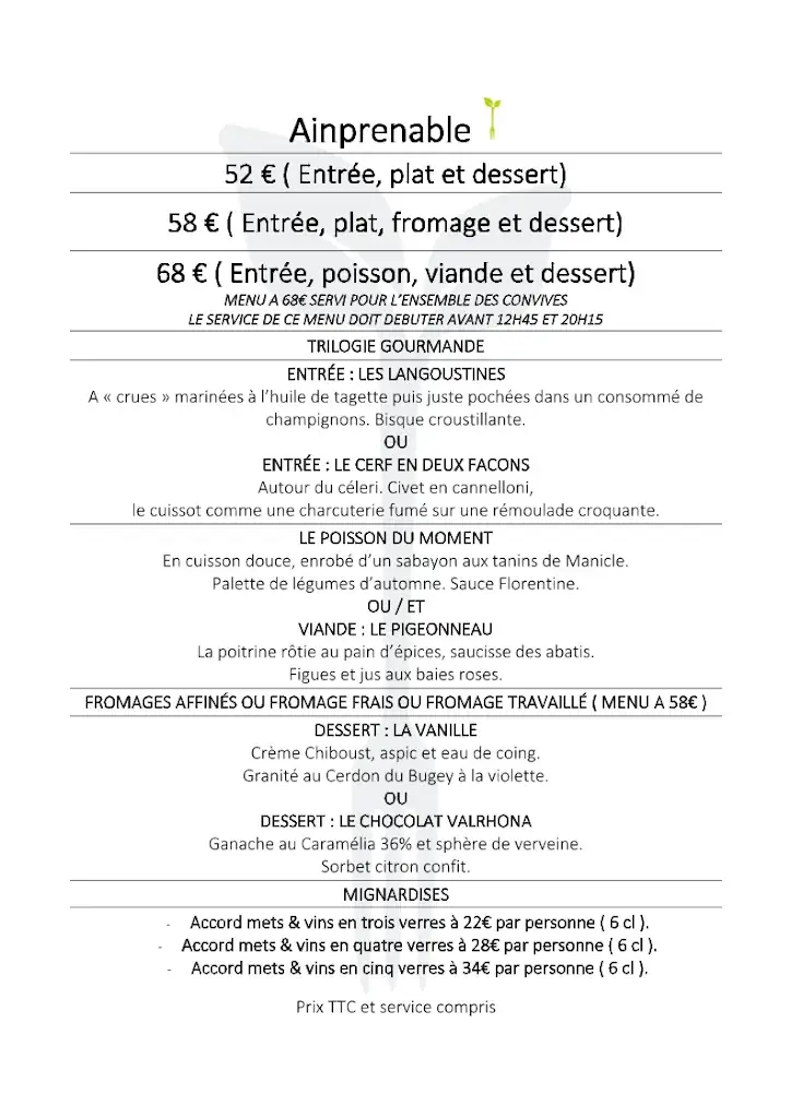 Menü_Restaurant La Fine Fourchette_Virignin_Bild_1