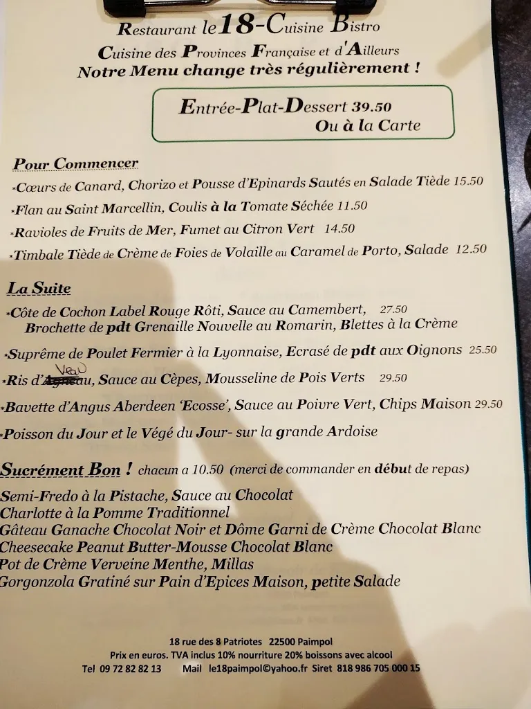 Menu_Le 18 Cuisine Bistro_Paimpol_immagine_1