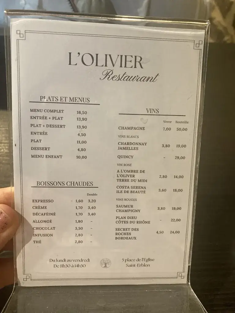 Menu_L’Olivier Restaurant_Saint-Erblon_image_1