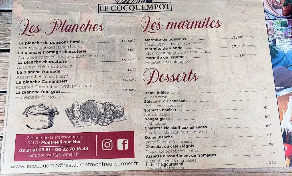 Menu_Restaurant Cocquempot_Montreuil-sur-Mer_imagen_3