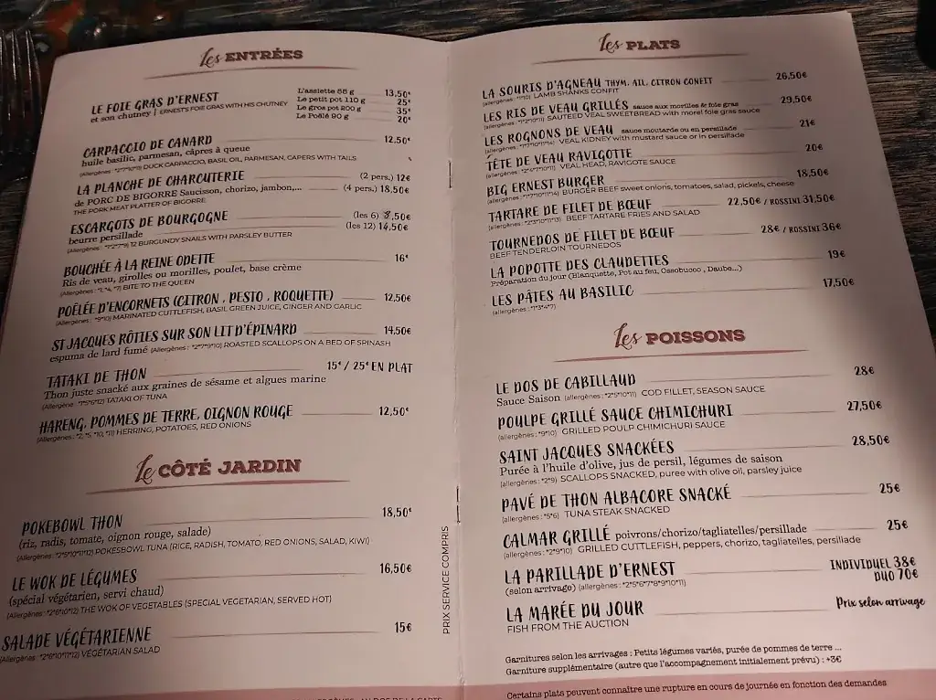 Menu_Chez Ernest_Montauban_imagen_2