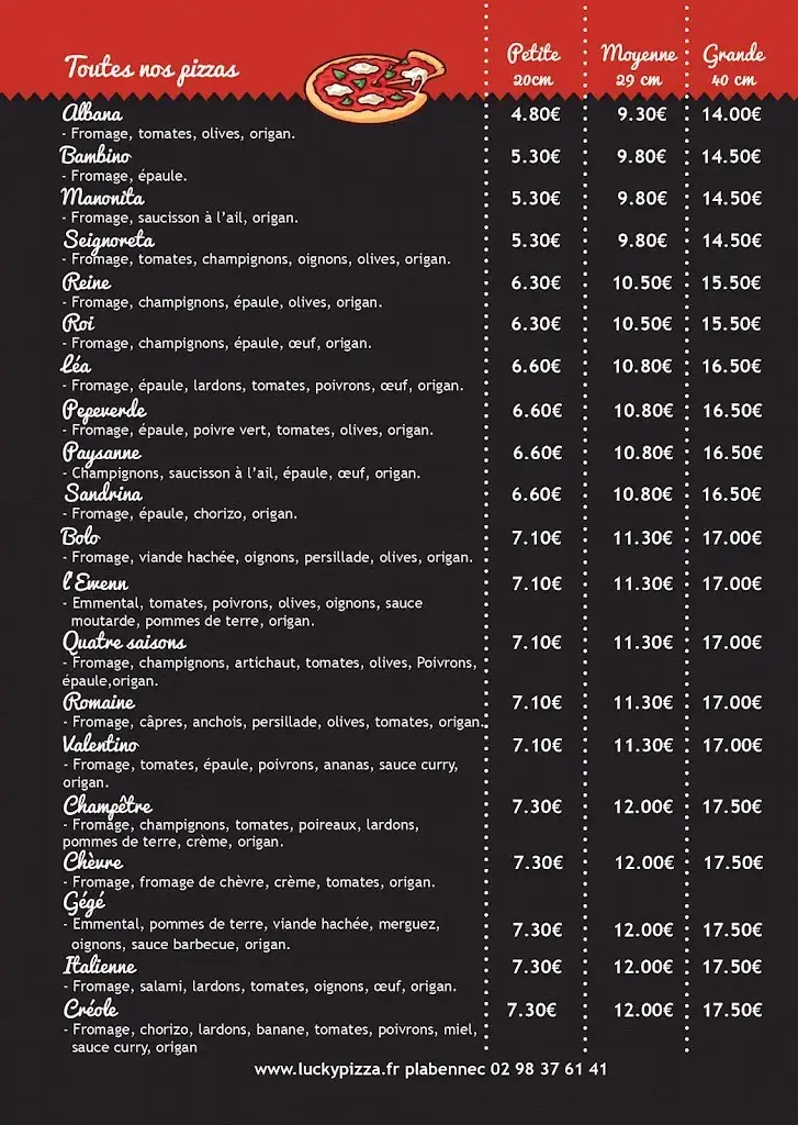 Menu_Lucky Pizza à Plabennec_Plabennec_image_1
