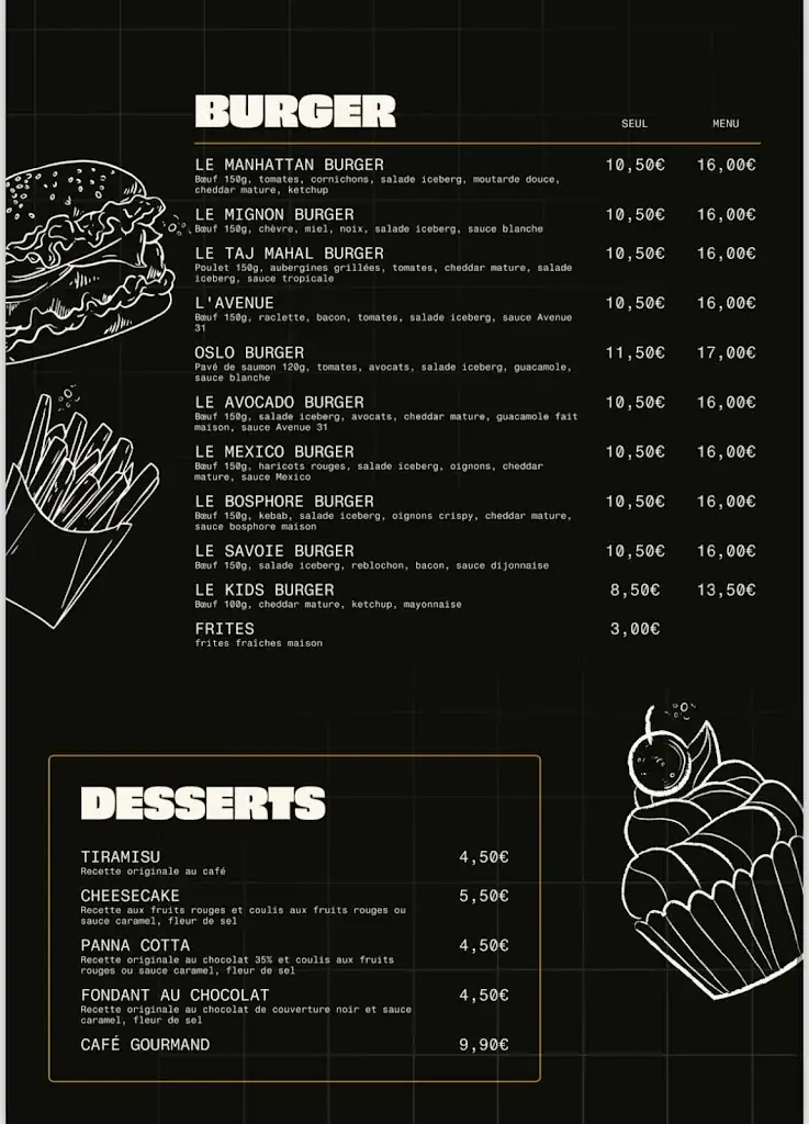 Menu_Avenue 31 Pizzeria & Burger house & Steak house_Valserhône_image_1