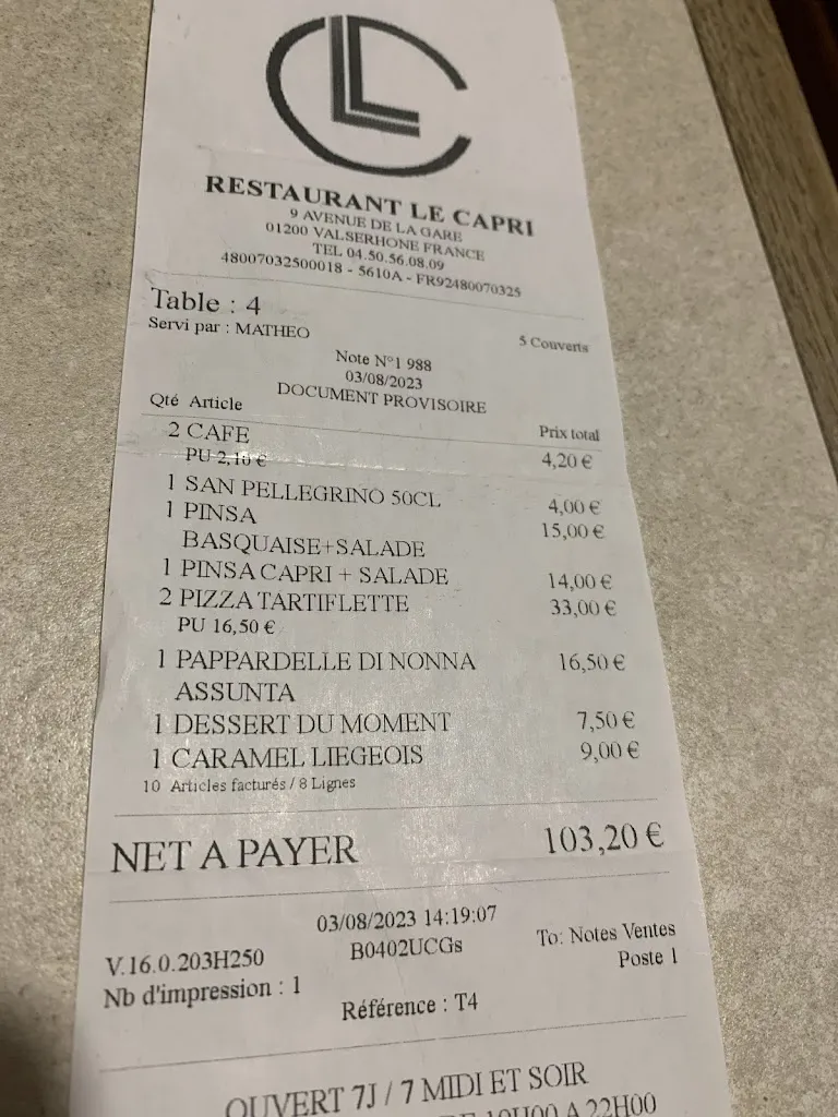 Menu_Restaurant le Capri_Valserhône_immagine_1