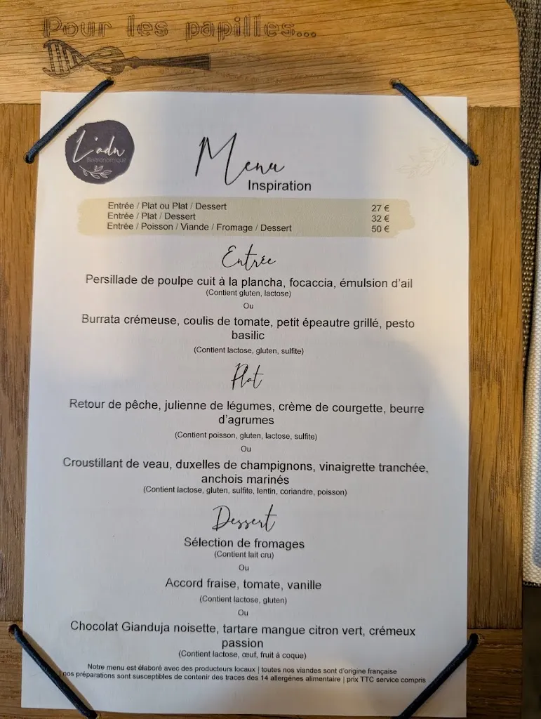 Menu_Restaurant L'Adn_Plescop_image_1