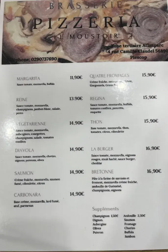 Menu_Restaurant pizzeria Le Moustoir_Plescop_image_1