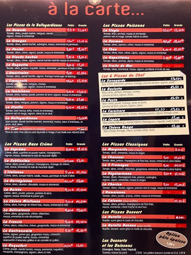 Menu_Pizzeria LA BELLEGARDIENNE_Valserhône_immagine_1