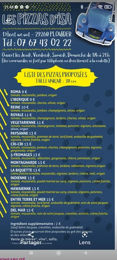 Menü_Les pizzas d'Isa_Plouider_Bild_2