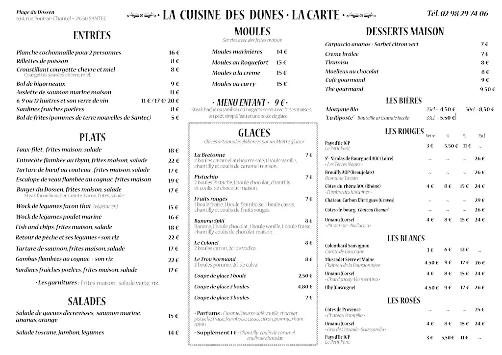 Menu_Restaurant Les Dunes_Santec_image_1