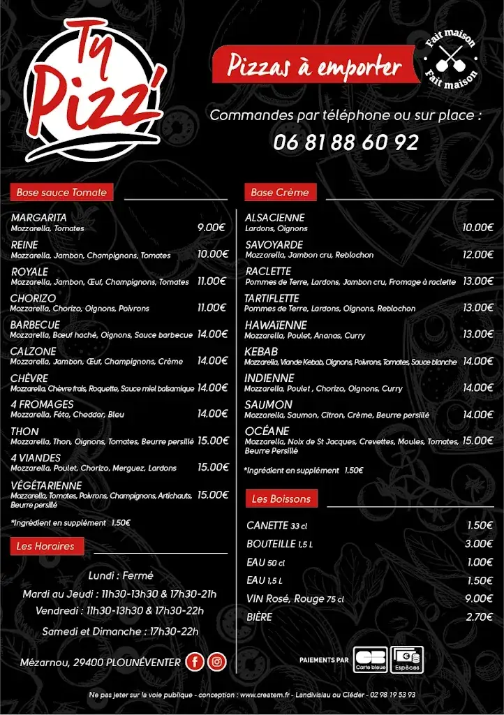 Menu_Pizzeria Ty Pizz'_Plounéventer_image_1