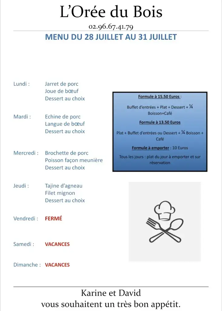 Menu_L'Orée du Bois_Saint-Étienne-du-Gué-de-l'Isle_immagine_1
