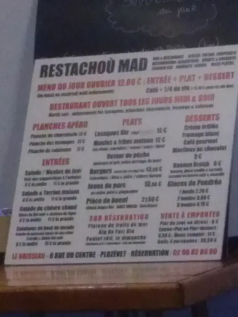 Menu_LE VAISSEAU - Bar & Restaurant_Plozévet_image_2