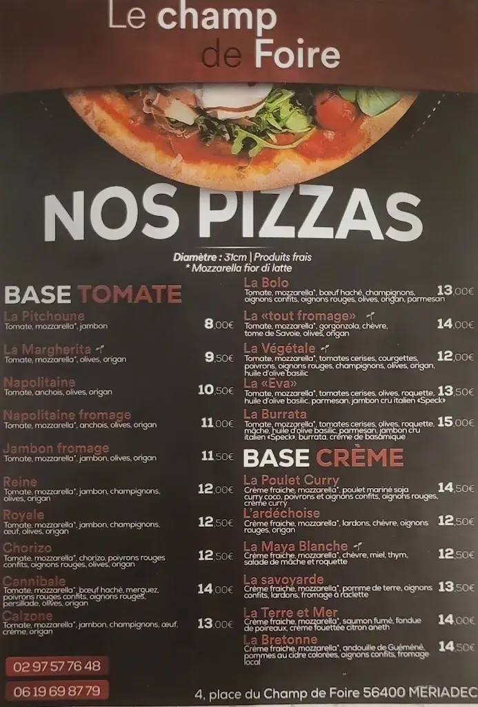 Menu_Restaurant et pizzeria artisanale le champ de foire_Pluneret_image_2