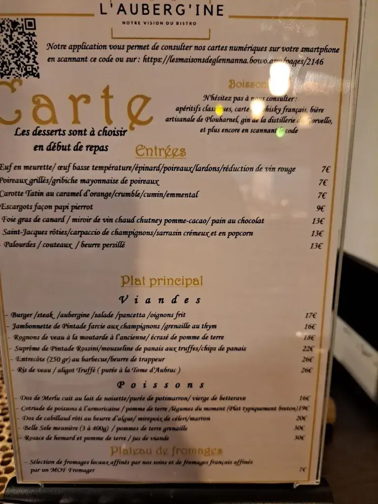 Menu_L'Auberg'ine - Maisons Glenn Anna_Sainte-Anne-d'Auray_image_1