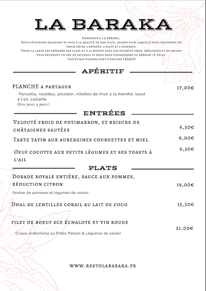 Menu_La Baraka - Restaurant de produits frais & locaux_Bourg-Saint-Andéol_image_1
