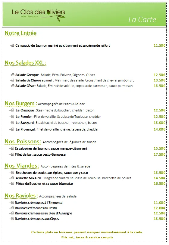 Menu_RESTAURANT Le Clos Des Oliviers_Bourg-Saint-Andéol_imagen_1