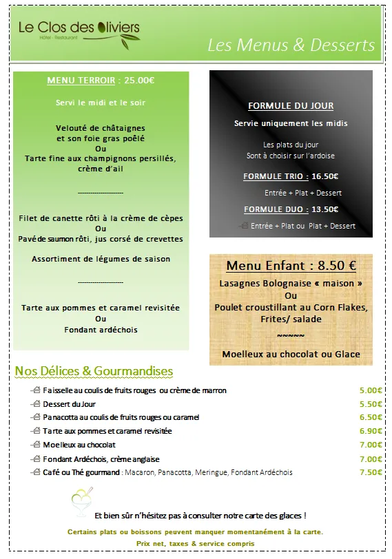 Menu_RESTAURANT Le Clos Des Oliviers_Bourg-Saint-Andéol_imagen_2