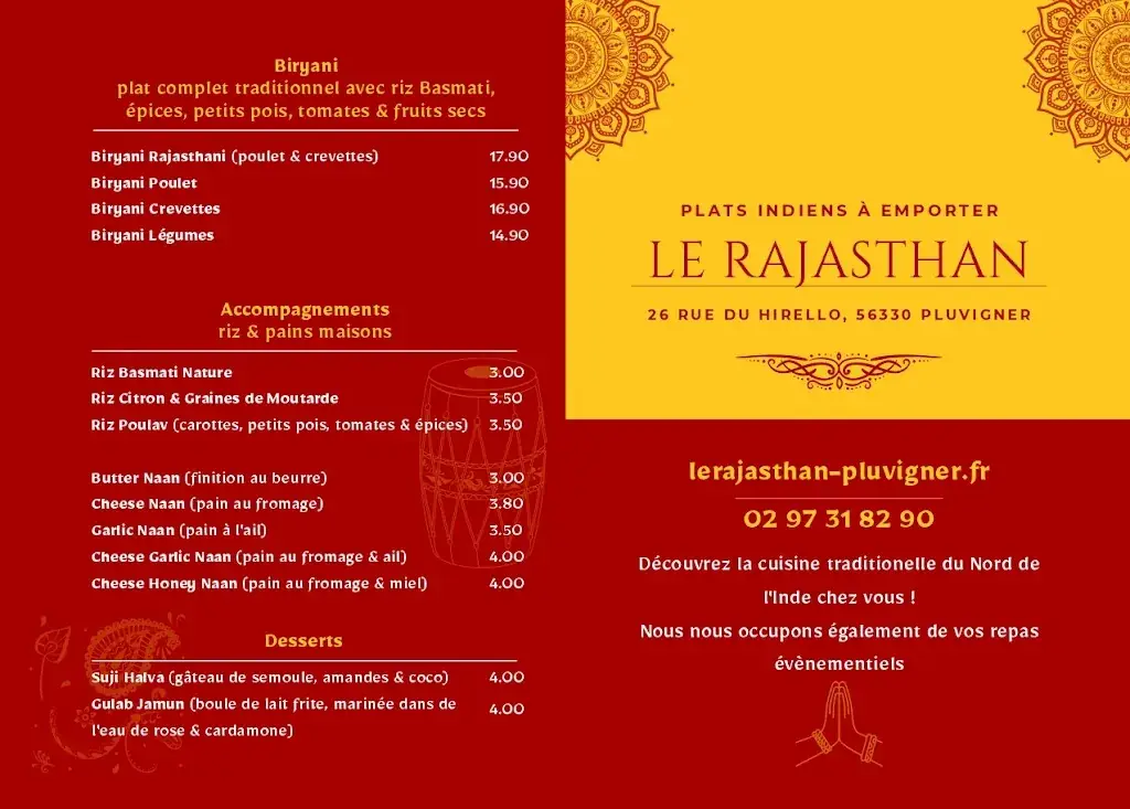 Menu_Le Rajasthan _Pluvigner_image_2
