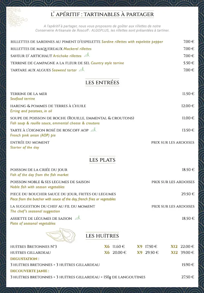 Menu_Restaurant Chez Janie_Roscoff_imagen_2