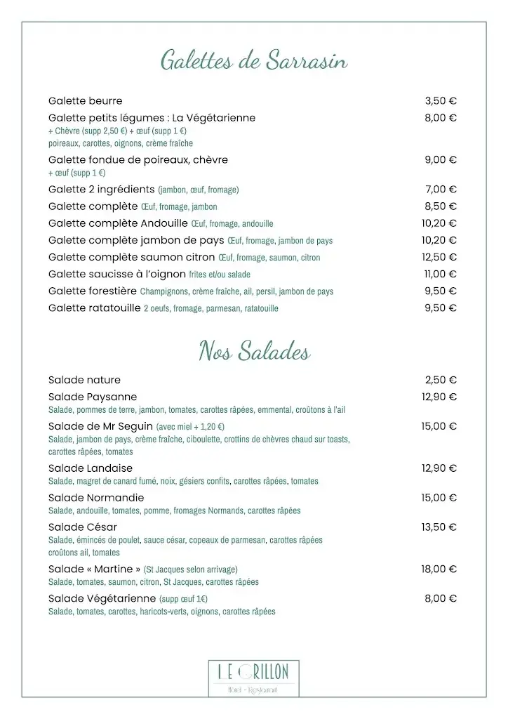 Menu_Le Grillon, Restaurant, Crêperie, Grill avec Agneau de Pré-salé, produits locaux, Hôtel_Pontorson_image_3