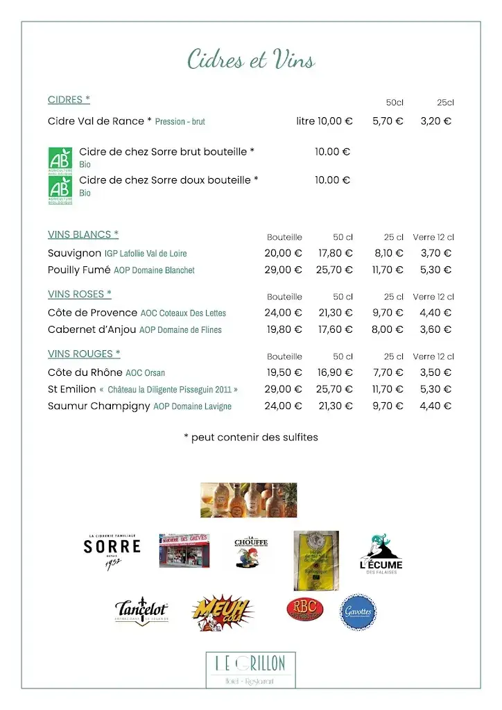 Menu_Le Grillon, Restaurant, Crêperie, Grill avec Agneau de Pré-salé, produits locaux, Hôtel_Pontorson_image_4