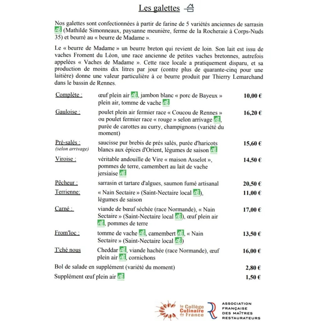 Menu_Crêperie Univers Sarrasin Maître Restaurateur collaboration avec les producteurs locaux._Pontorson_image_1