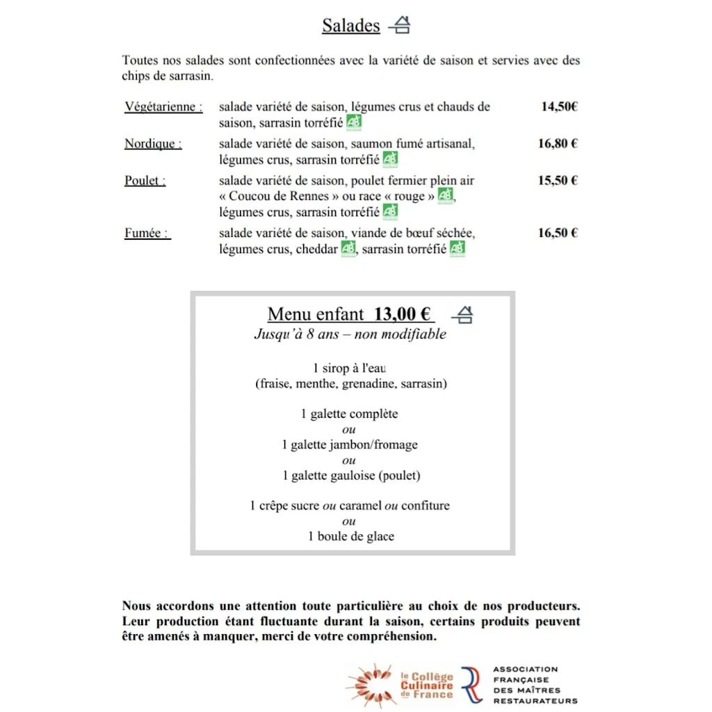 Menu_Crêperie Univers Sarrasin Maître Restaurateur collaboration avec les producteurs locaux._Pontorson_image_3