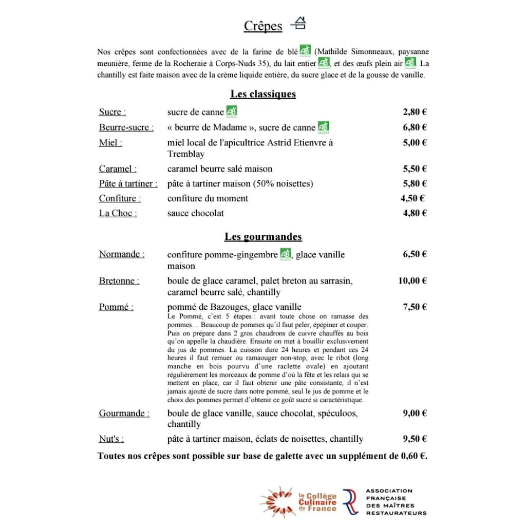 Menu_Crêperie Univers Sarrasin Maître Restaurateur collaboration avec les producteurs locaux._Pontorson_image_4