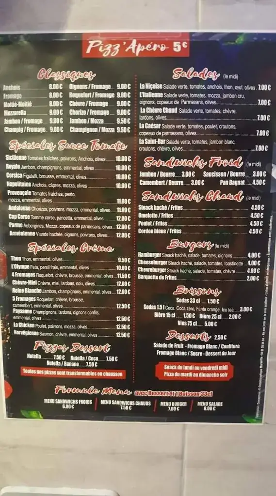 Menu_La Pizzeria de St Bar_Marseille_imagen_4