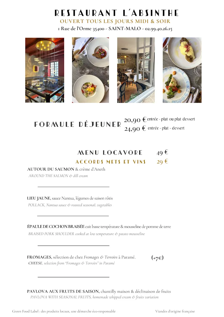 Menu_Restaurant L'Absinthe - Saint Malo_Saint-Malo_image_2