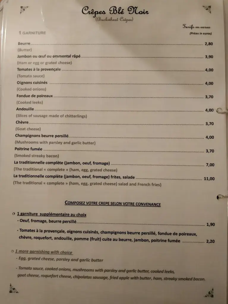 Menu_Chez Jeannette « la maison d’autrefois »_Saint-Renan_image_1