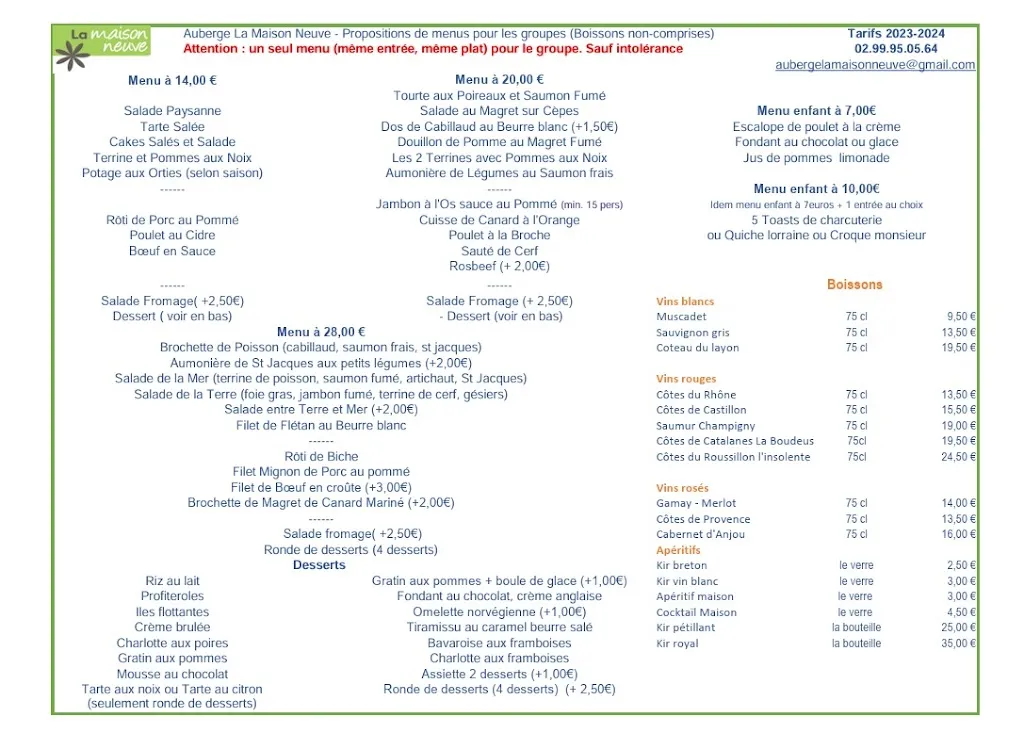 Menu_Auberge Maison Neuve _Chauvigné_image_1