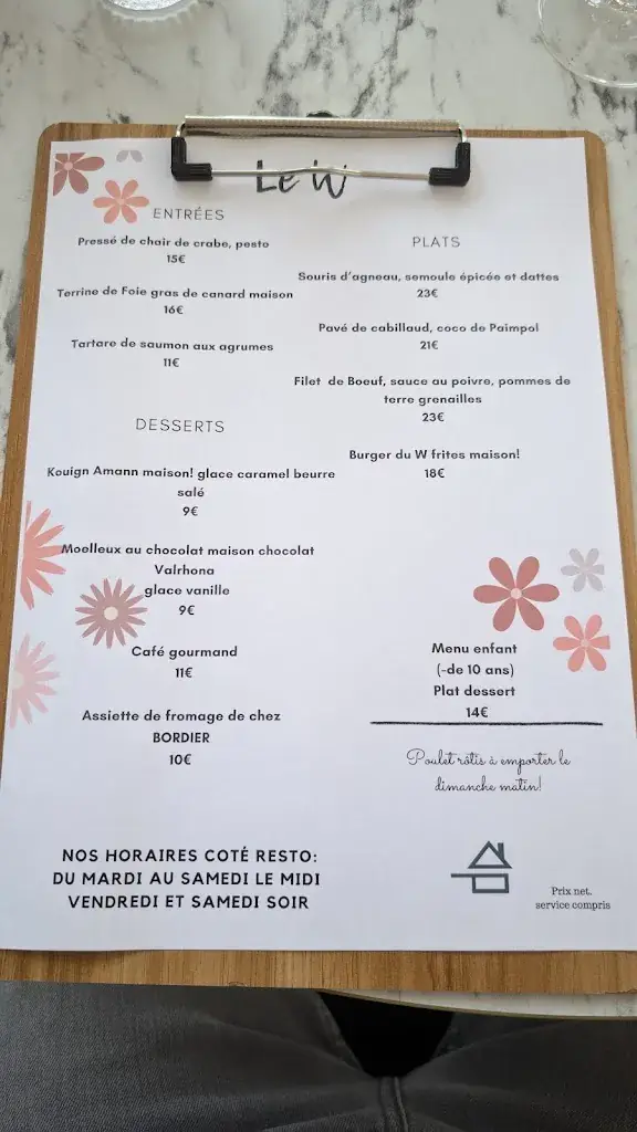 Menu_Le W Restaurant, Cave à Vin, Kusmi tea_Saint-Méloir-des-Ondes_image_1