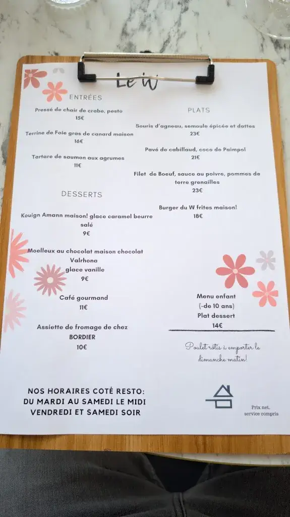 Menu_Le W Restaurant, Cave à Vin, Kusmi tea_Saint-Méloir-des-Ondes_image_2