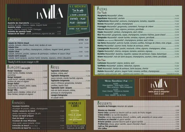 Menu_La Villa - restaurant pizzéria_Noyal-sur-Vilaine_image_4
