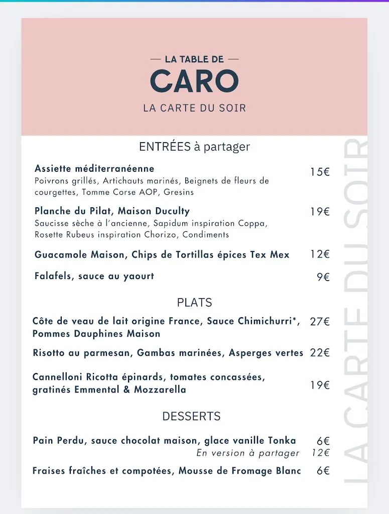 Menu_La Table de Caro_Francheville_image_1