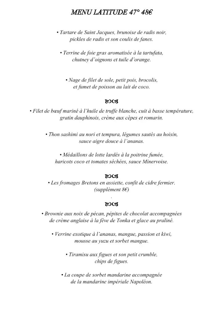 Menu_Restaurant Latitude 47 - Damgan - Morbihan - Bretagne_Damgan_immagine_1