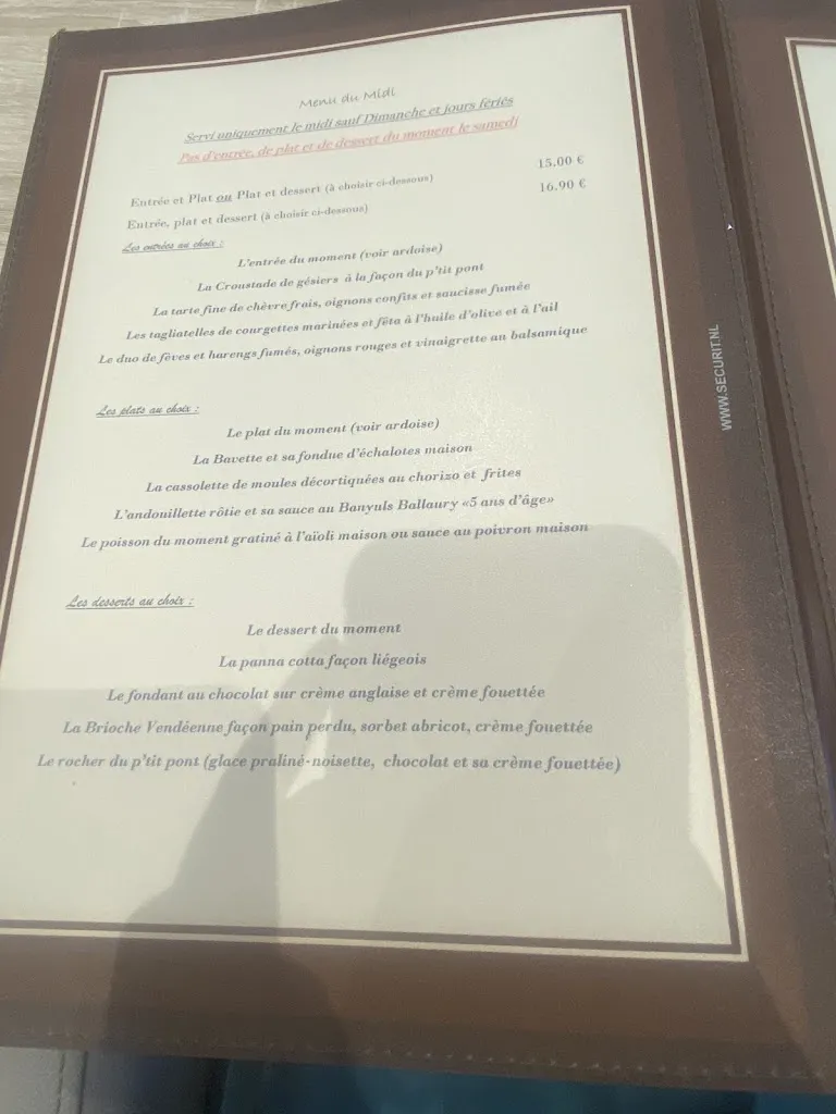Menu_Restaurant Le P'tit Pont_Ardentes_image_1