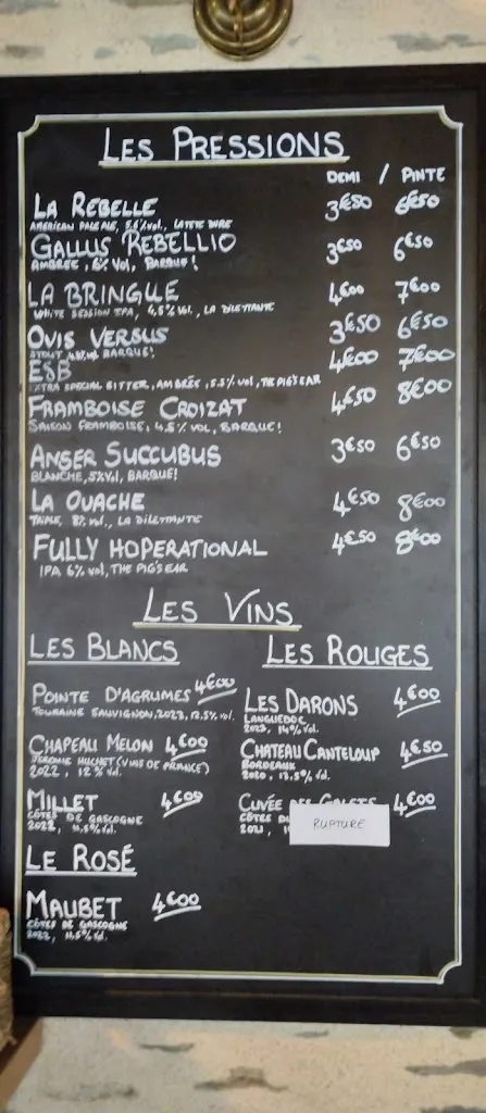 Menu_The Pig's Ear Pub_Ploërmel_image_2