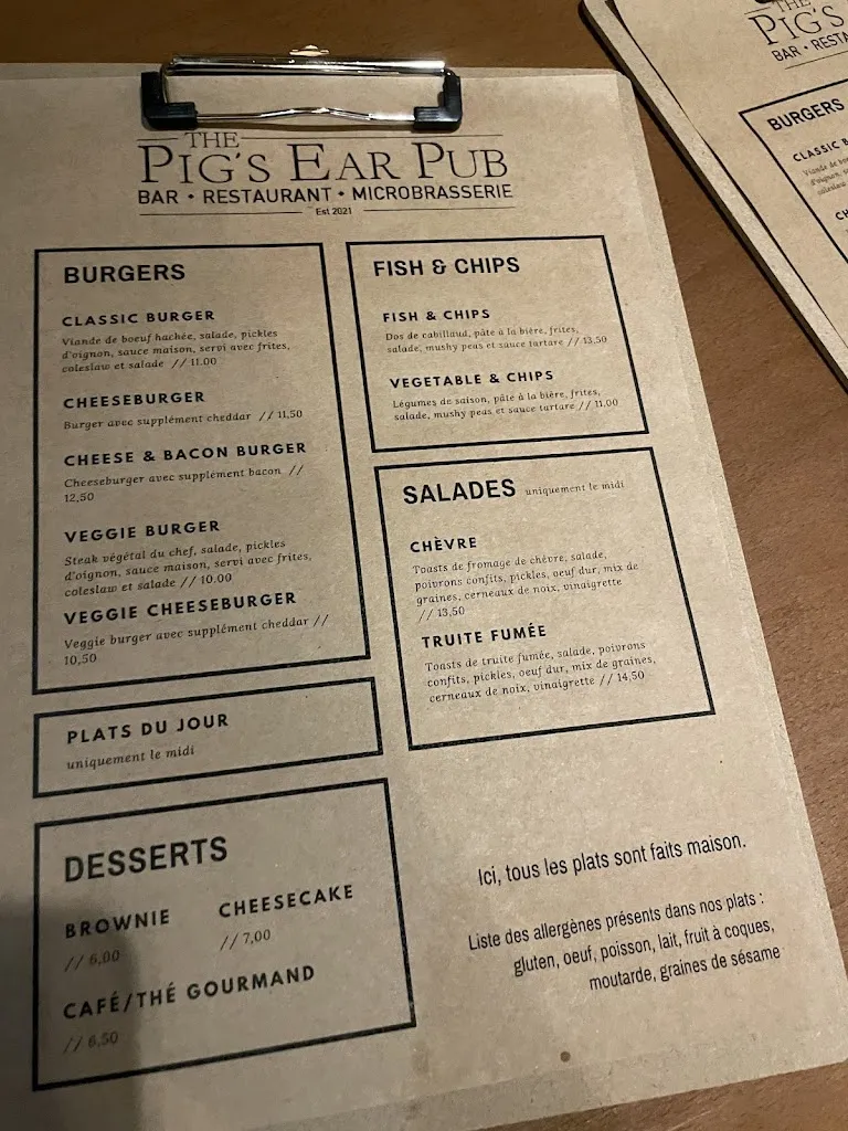 Menu_The Pig's Ear Pub_Ploërmel_image_3