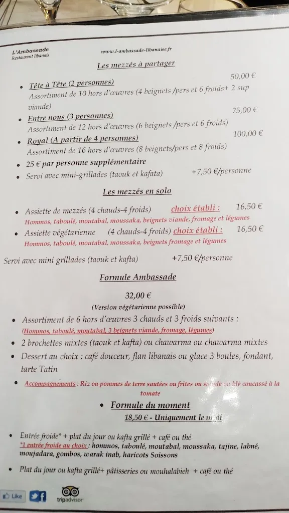 Menu_Restaurant l’ambassade libanaise_Tremblay-en-France_image_1