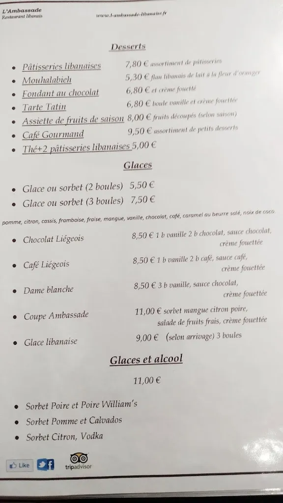 Menu_Restaurant l’ambassade libanaise_Tremblay-en-France_image_2