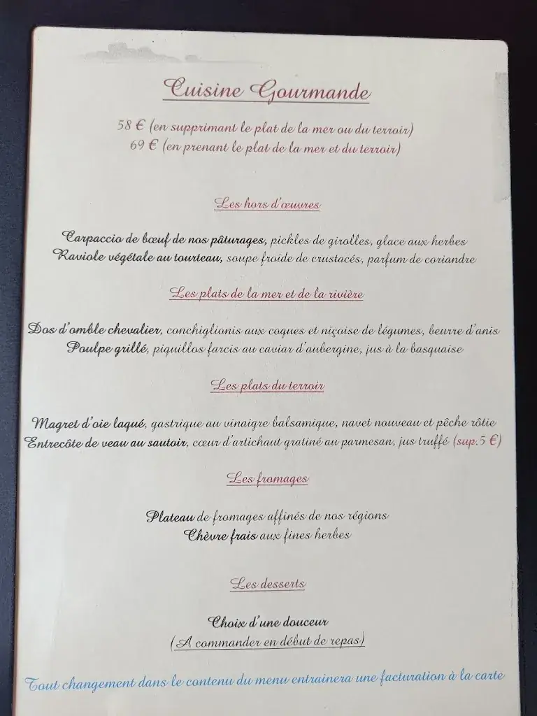Menu_Restaurant de la Chaumière_Aubigny-sur-Nère_image_1